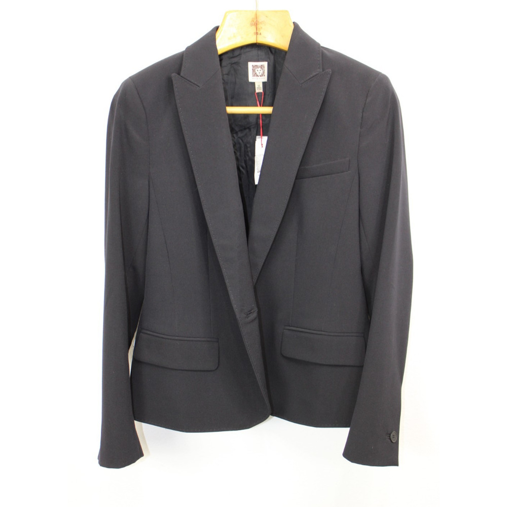 Ann Klein Blazer Jacket Women's 12 Black One Button Suit Jacket NWT $119